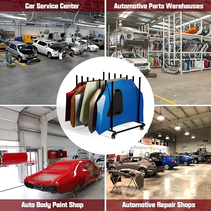 Vehicle Hood Storage Cart, 6 Hood Storage Rack with Dedicated Area for Each Hood Maximize Space Utilization 4 Inch Swivel Caster Allow Floor Mobile Vehicle Hood Storage Cart Smooth Maneuverability