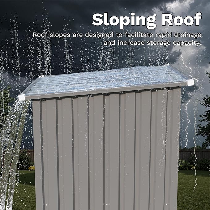 Devoko 3x3 FT Outdoor Storage Shed, Small Garden Tool Shed with Single Lockable Door, Metal Tool Storage Shed with Sloping Roof, Outside Shed for Backyard Patio Lawn, Gray
