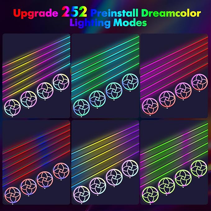 New Version Dreamcolor Acrylic Car Interior Lights 22 in 1 RGB LED Strip Lights APP Control Zoned Control System 252 Color Modes DIY Fiber Optic Ambient Lighting Kits Music Car Neon Lights