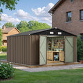 JUMMICO 8 x 10 FT Outdoor Storage Shed, Large Metal Garden Shed & Tool Sheds for Backyard Garden Patio Lawn (Brown)