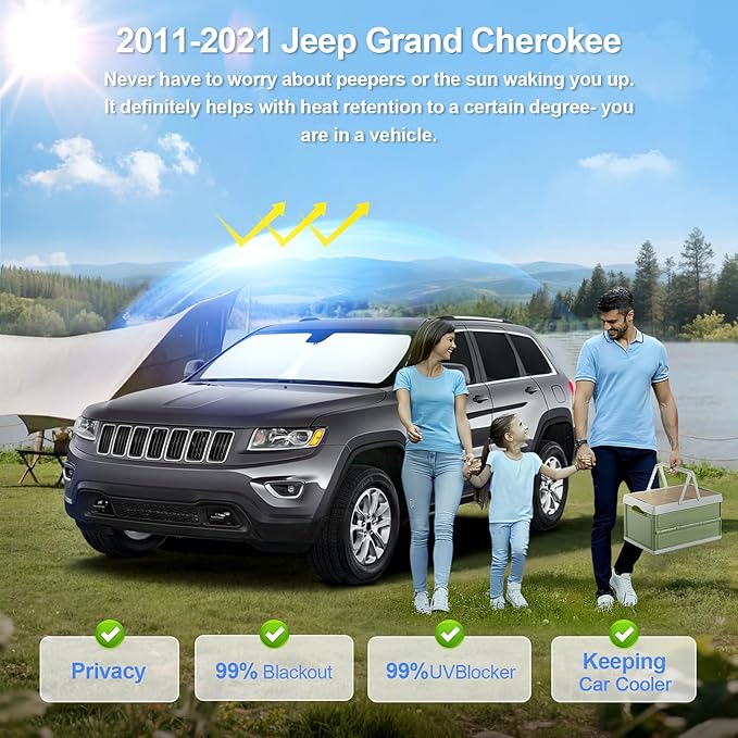 8pcs Car Window Shades forJeep Grand Cherokee 2011-2021(NOT Grand Cherokee L) Accessories,Windshield Side Rear Full Sunshade,Sun Visor UV Blocking, Privacy Protection for Camping Outdoor