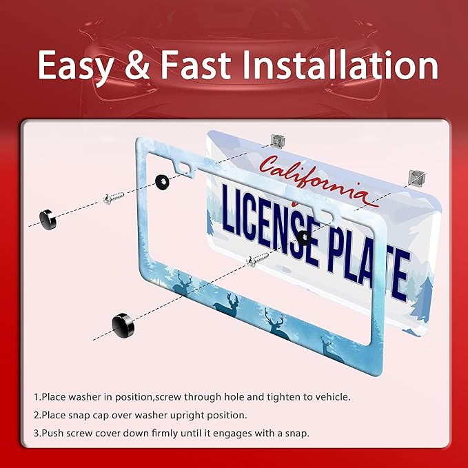 Deer License Plate Deer Forest License Plate Stainless Steel Parts Funny License Plate Decorative with Screws Size 12.3" x 6.3" for Women Men