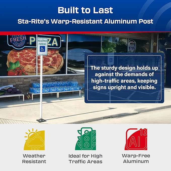 Impact Recovery - Sta-Rite Flexible Sign Post - Sign Holder - Handicap Parking Signs - Made in the USA - 102” Reserved Parking Signage