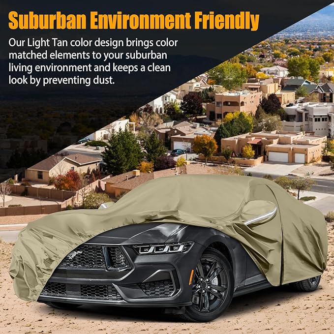 Waterproof Car Covers Replace for 1994-2025 Ford Mustang, Multilayer Heavy Duty with Cotton Liner All Weather Custom-fit Car Cover with Zipper Door, Windproof Bands for Snow Rain Dust Protection