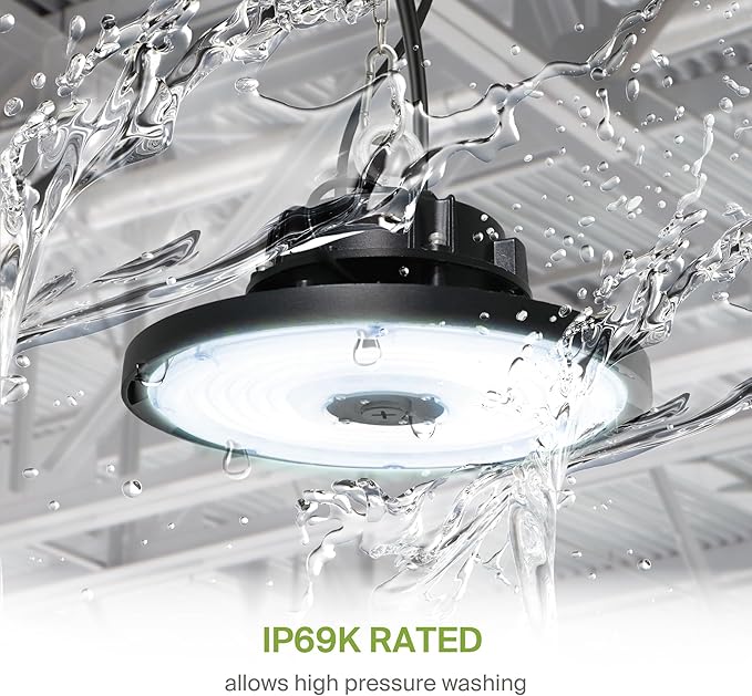 ASD LED High Bay UFO Light Fixture, Commercial Shop Lighting | Dimmable, IP69K Waterproof, DLC Premium, UL Listed | 150W 22000LM 5000K 277-480V | Warehouse, Garage, Workshop, Barn Lamp | Black, 6 Pack