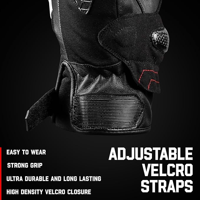 J.A.G. Leather Motorcycle Gloves for Men - Carbon Fiber Knuckle Protection, Motorbike Powersports, Dirt Bike, Touchscreen Gloves for Men and Women, Guantes para Moto.