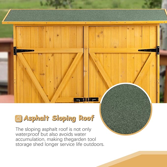 56" L x 19.5" W x 64" H Outdoor Wooden Storage Shed with Lockable Door, Waterproof Roof,Detachable Shelves for Garden Tools,Natural Wood
