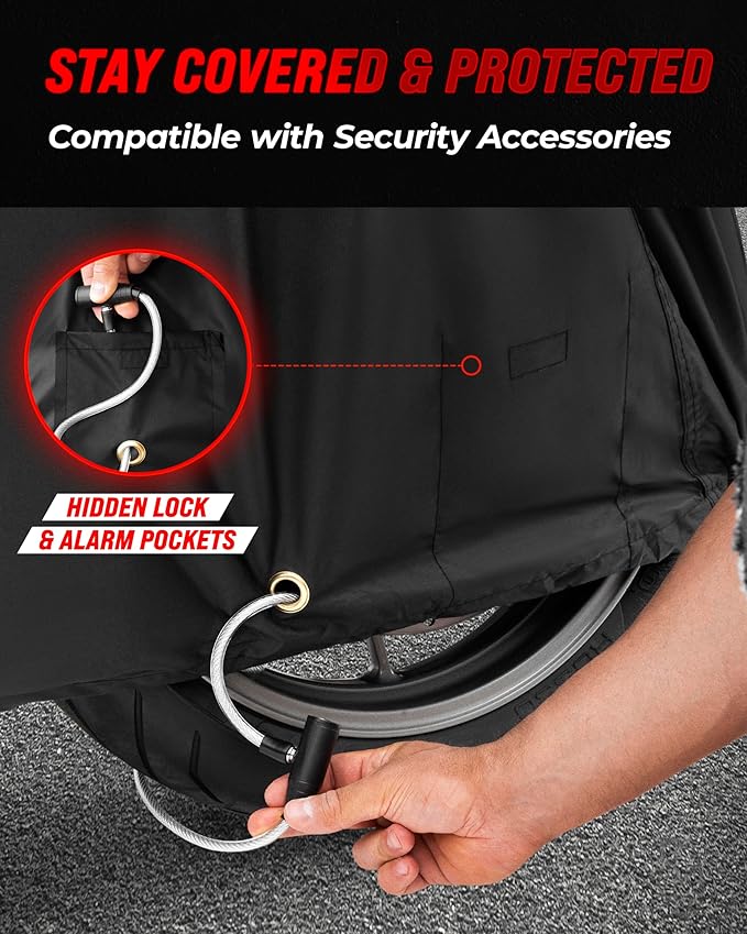 Badass Moto Ultimate Motorcycle Cover Waterproof Outdoor Heavy Duty Durable All Season Storage Harsh Weather Sun Rain Cover fits Harley Davidson Street Glide, Vulcan, Shadow, Cruiser Bikes. Large 97L