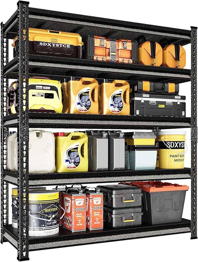 Garage Shelving Heavy Duty 3000LBS Loads, 48" W Adjustable Garage Storage Shelves, 5-Tier Metal Shelving Units and Storage, Industrial Utility Shelf, 48" Wx24 Dx78 H,Silver