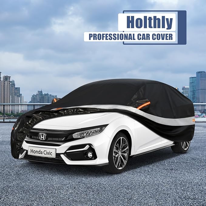 10 Layers Car Cover Custom Fit for Honda Civic Sedan (1991-2024) Waterproof All Weather for Automobiles, Outdoor Full Cover Sun UV Rain Protection with Cotton.Black