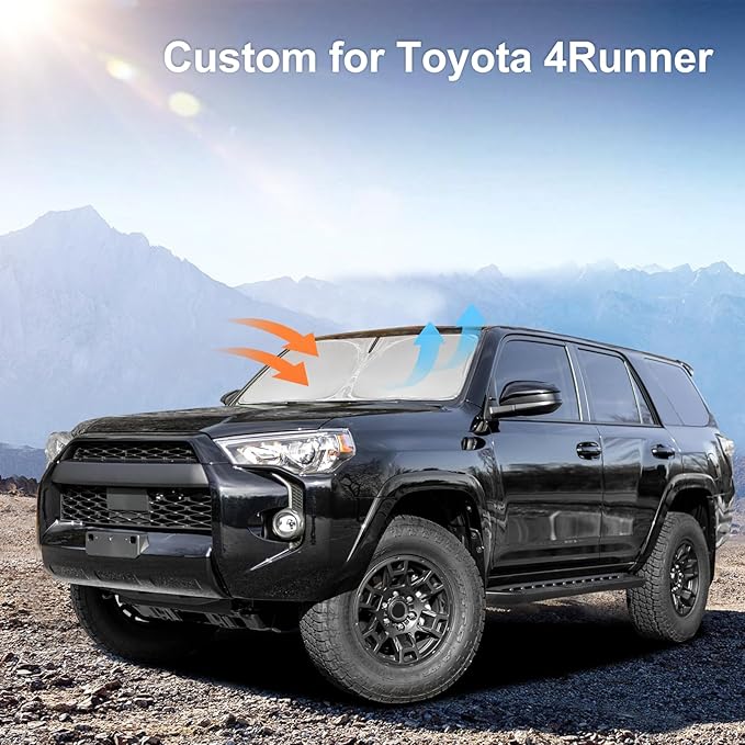 for Toyota 4Runner 2010-2024 2025 Sun Shade Sunshade Windshield Cover - 4 Layers Front Window Shade for 4-Runner Custom Fit Sun Visor - 240T Retractable Shade Blocks UV Rays Car Accessories