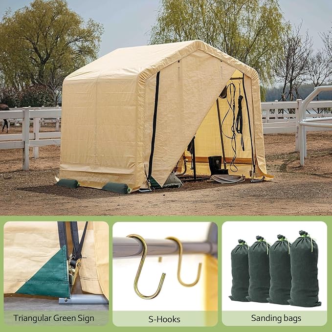 6x6 ft Heavy Duty Outdoor Storage Shed with Roll-up Zipper Door S-Hooks and Sandbags, Waterproof and UV Resistant Portable Garage Carport, Motorcycle Bike ATV Tent Shed, Yellow
