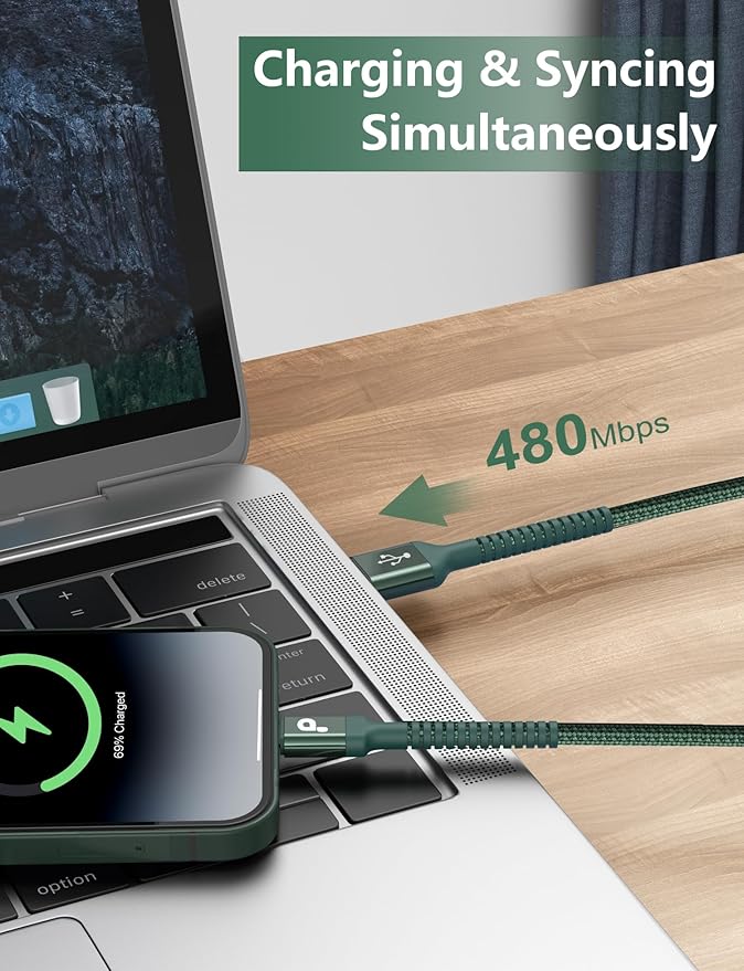 USB to USB C Cable Fast Charging 10FT USB A to USB C Charger Cord, Upgraded Extra Durable Braided USBC Cable Compatible with iPhone 16 15 Pro Max,Samsung Galaxy S10 S9 Plus, LG and More-Green 2 Pack