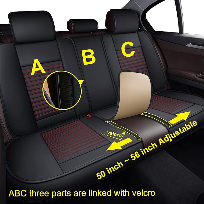 LINGVIDO Leather Car Seat Covers,Breathable and Waterproof Faux Leather Automotive Seat Covers for Cars SUV Pick-up Truck Sedan,Universal Anti-Slip Driver Seat Cover with Backrest (Rear Seat, Red)