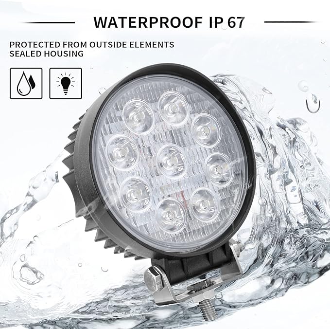 27W Spot Red Round Work LED Light Fog Offroad Off Road Lights Driving Lamp Waterproof for Hunting Pickup UTV Truck Car Boat SUV Boat 4WD ATV 12V 24V 4x4 Tractor Motorcycle（2pcs）
