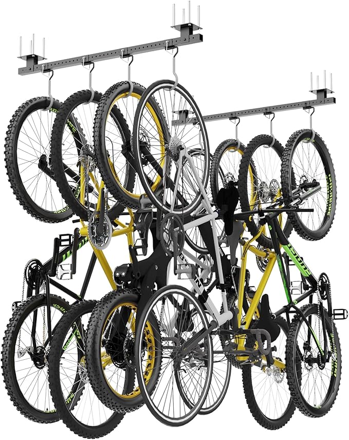 640Lbs Ceiling Mounted Bike Rack, Bike Storage Rack with 8 Adjustable Hooks, Indoor Metal Bike Rack Hanger Storage, 2pcs Set Bike Racks for Home and Garage, Up to 8 Bikes