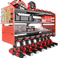 Metal Power Tool Organizer Rack Wall Mount, Garage Tool Drill Storage Shelves with Screwdriver Plier Holder (Red, 8 Drills Holder)