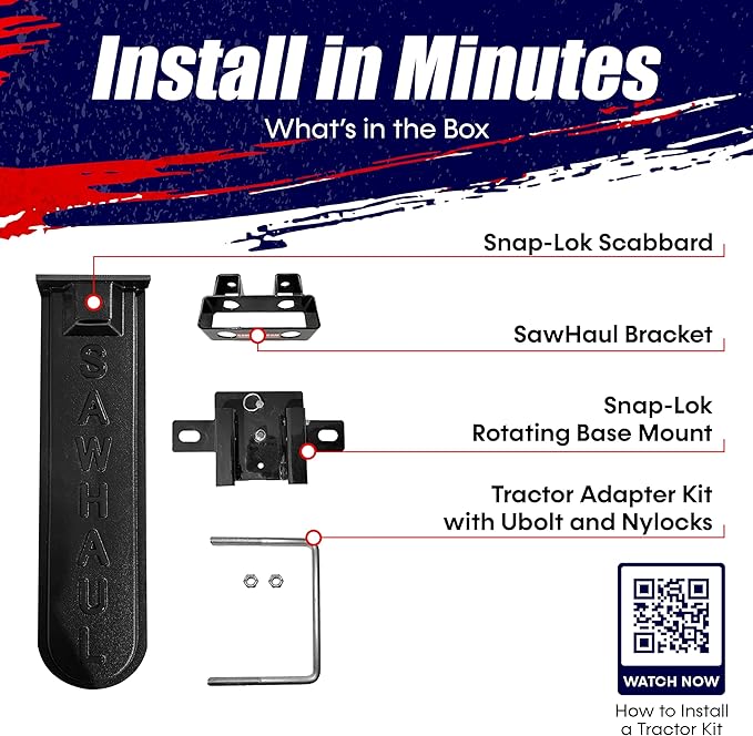 SawHaul Snap-Lok Universal Chainsaw Carrier Kit for Tractors and Skid Steers – 20 Inch Black Scabbard with Rotating Mount – Compatible with All Chainsaw Brands – Made in USA