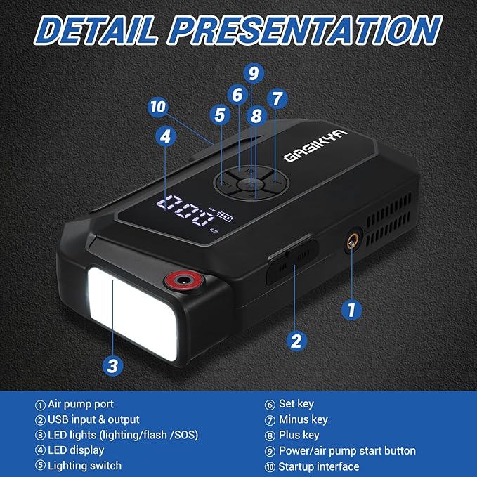 TM16K2 Car Jump Starter 8000A Jump Starter Battery Pack for Up to 6.0L Gas and 4.0L Diesel Engines, 29.6Wh Portable 12V Jump Box with USB Ports, LCD Display, Storage Case, and LED Light