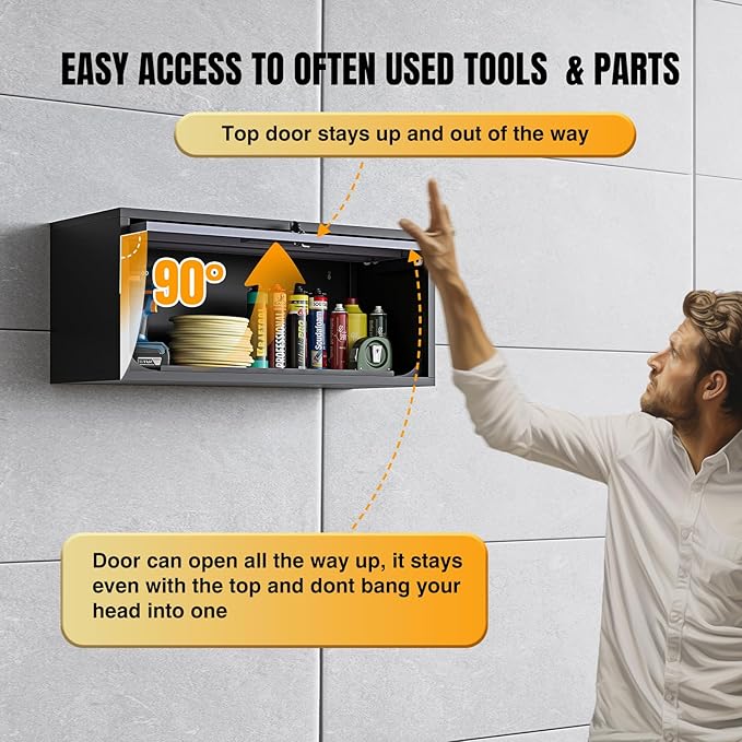 Wall Mounted Steel Metal Garage Storage Cabinet, Wall Cabinet Shelf Floating Garage Tool Cabinet Trailer Cabinets Work Shop Wall Heavy Duty Assembly Required White