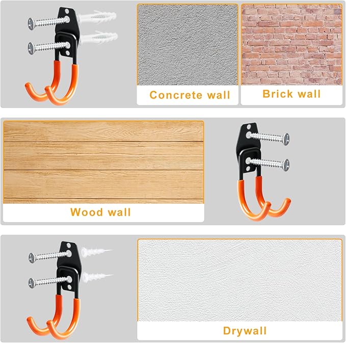 KURUI Heavy Duty Garage Hooks for Hanging, 2 Pack Metal Garage Organization Hooks, Garage Storage Hooks for Ladder Extension Cord Cable, Wall Mount Small Utility Hooks, Garden Tool Organizer/Hanger