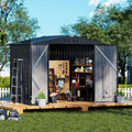 COMHOMA Shed Outdoor Storage Shed Metal,Lockable Doors Tool Sheds with Sloping Roof,Steel Garden Shed with Air Vent for Backyard,Patio,Lawn,Poolside (Grey, 8'*6')