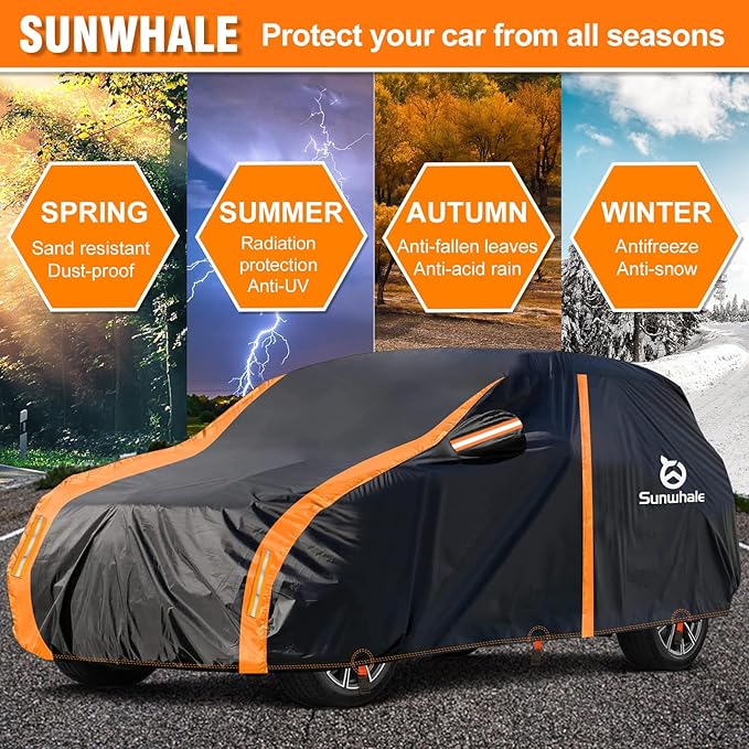 Car Cover Waterproof All Weather for SUV Automobiles UV Protection Snowproof Rain Sun with Door Zipper Full Exterior Outdoor Full Car Cover Universal Fit Up to 206"