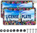License Plate Cover for Men Multicolor License Plate Frames for Women Tie Dye Paw Print Aluminum Metal Car Accessory 2 Pack with Screw Covers Set