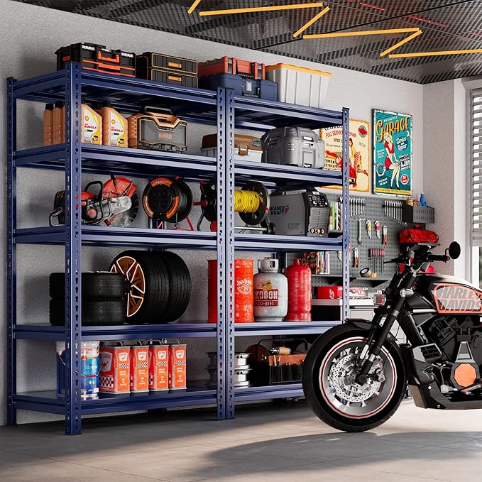 REIBII Garage Shelving 2000 LBS Storage Shelves Heavy Duty Metal Shelving Unit Shelf for Pantry Closet,Kitchen,Commercial,Warehouse,32" W x 17" D x 72" H,Blue