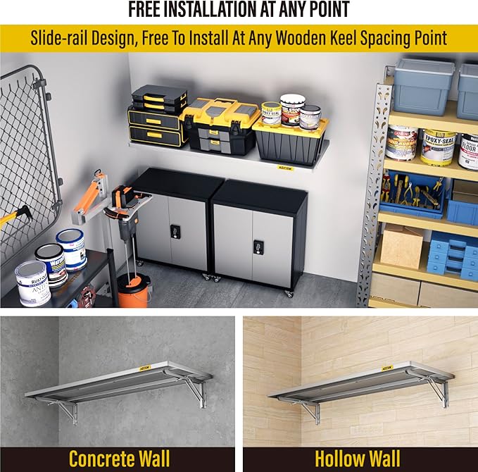 1.2x3ft Adjustable Rail Type Folding Storage Rack Shelf, Suitable for Garage, Storage Room, Kitchens Wall Shelf Garage Storage Rack Floating Shelves, Folding Panels (1pc-Silver Gray)