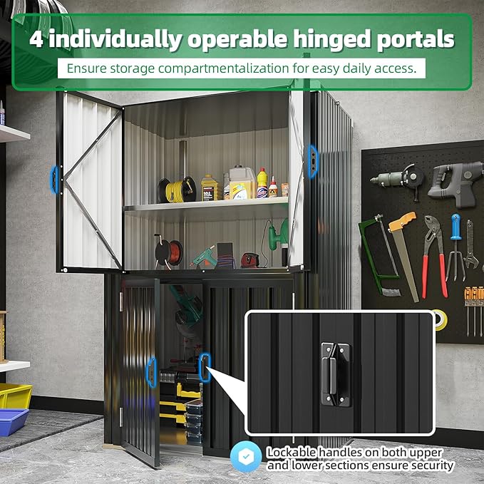 AECOJOY Outdoor Storage Cabinet Waterproof with Shelves, Dark Grey Lockable Vertical Outdoor Cabineyt, Large Storage Shed Tall Weatherproof Outdoor Cabinets Garden Sheds & Outdoor Storage Clearance