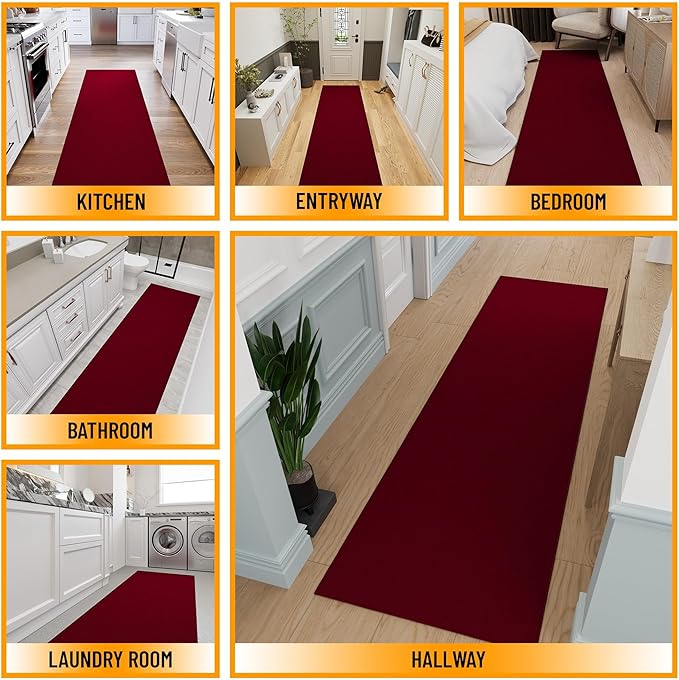 Ottomanson Hallway Runner Rug 1'10" x 12' Non Slip Solid Area Rugs Easy to Clean Laundry Rug Runner Durable & Pet Friendly Floor Carpet Runners for Hallways Entryway Living Room Kitchen, Red