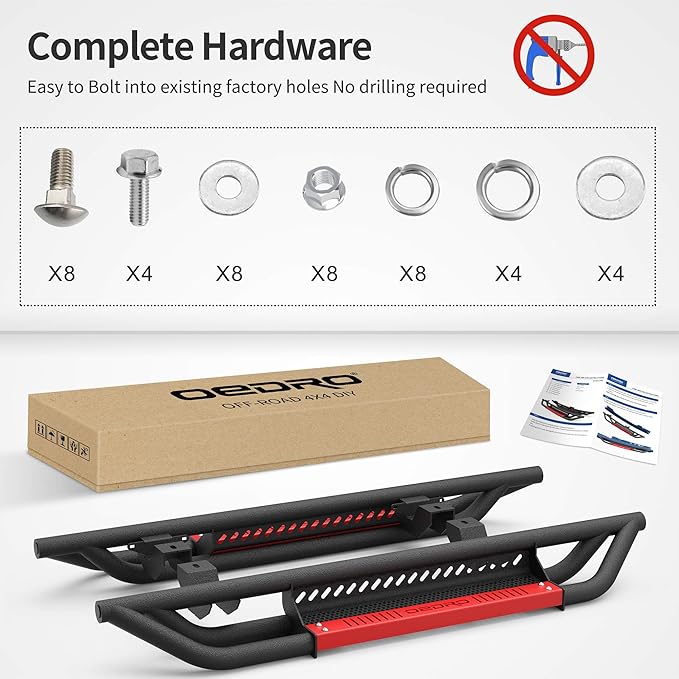 OEDRO 6 inch Running Boards, Drop Side Steps Compatible with 2018-2025 Jeep Wrangler JL 2 Door, All Steel Nerf Bar Paintable Step Plates