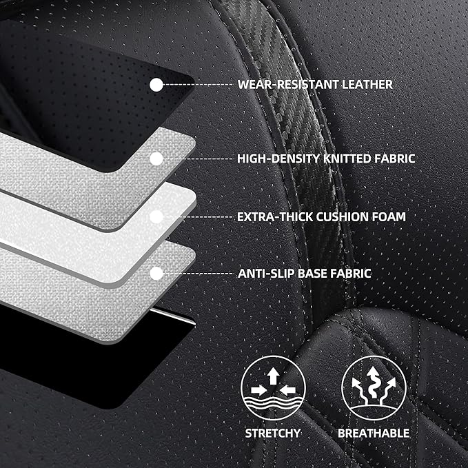 Custom Fit Camry Seat Covers for 2018-2024 Toyota Camry Hybrid LE,SE Full Coverage Waterproof Breathable Leather Car Seat Covers Full Set (Black)