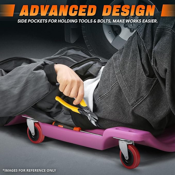 DNA MOTORING 36" L X 17" W x 4.25" H Vehicle Repair Low Profile Automotive Creeper w/Padded Headrest, Purple, TOOLS-00201-PR