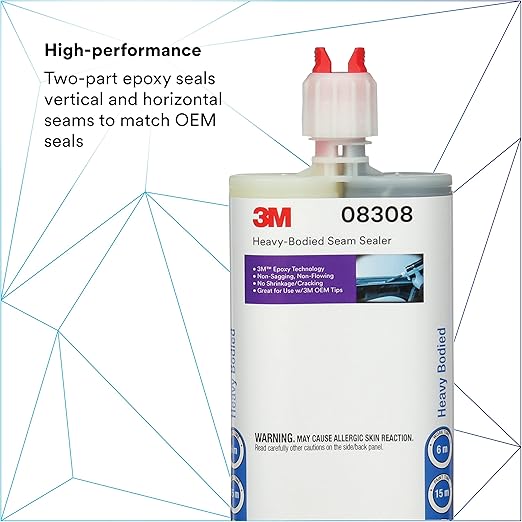 3M Heavy-Bodied Seam Sealer, 08308, Two-Part, Self-Mixing, Automotive Epoxy, 200 ml/6.75 fl oz Cartridge , Black
