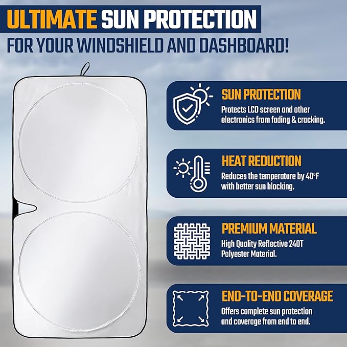EcoNour Car Windshield Sunshade | Advanced Light-Blocking Protection | Foldable Sun Shade with Mirror Cut-Out Keeps Your Vehicle Cool | Fit for Cars, Trucks, and SUVs | Small (59 x 29 in)