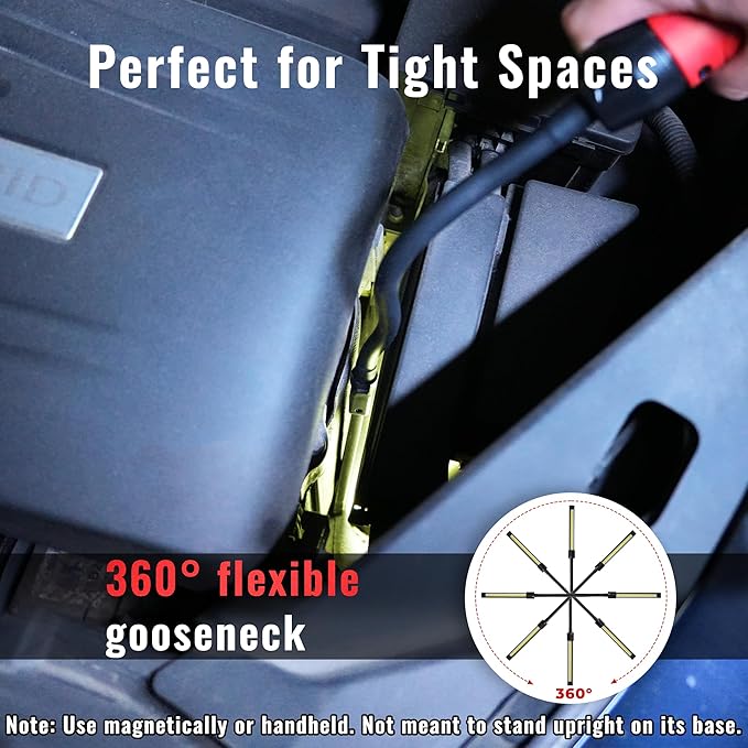 Rechargeable Work Light Magnetic, 800LM LED Work Light with Flexible Gooseneck, 3 Modes Mechanic Light for Work Bench, Auto Repair, Lathe, Gift for Men