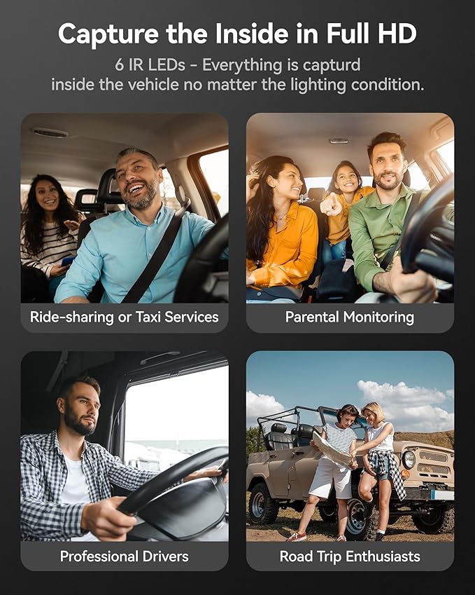 WOLFBOX i07 3 Channel Dash Cam Built-in WiFi GPS, 4K Dash Camera Front and Inside, 1440P+1080P+1080P Triple Car Camera with 3" LCD Screen, 32GB Card Included, IR Night Vision, 24H Parking Mode