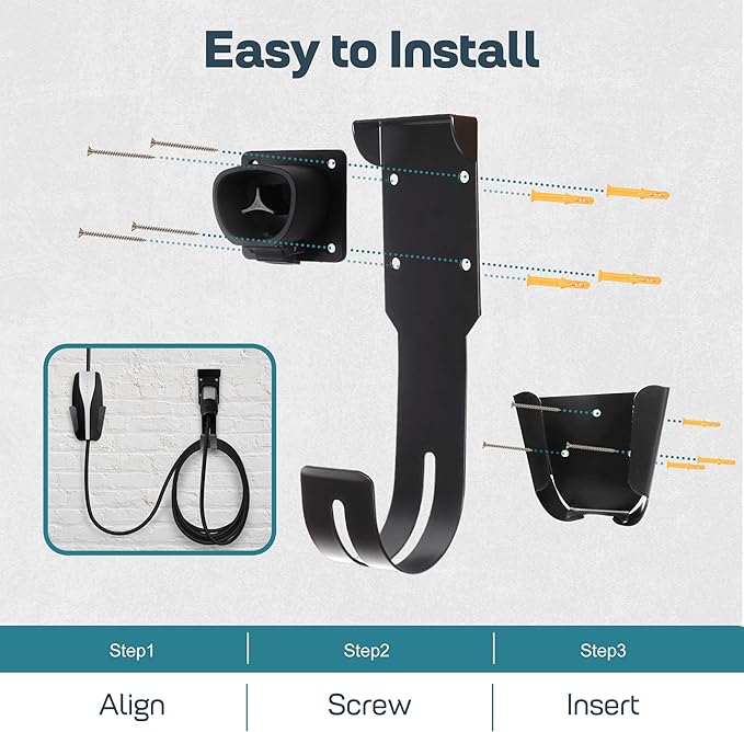 Tesla Charger Holder Wall Mount Kit, Black Mobile Connector Charging Cable Cord for Tesla Model for Indoor Outdoor Garage, Wall Mount Cable Organizer Bracket with UMC Holder