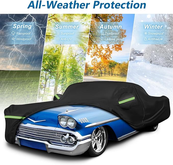 Waterproof Car Covers for Chevy Impala 2-Door/Bel Air/Biscayne 2/Sedan/Coupe 1958-1970,420D Oxford Cloth Sun Heat Protection Outdoor Covers with Driver Side Zipper Windproof Heavy Duty All Weather