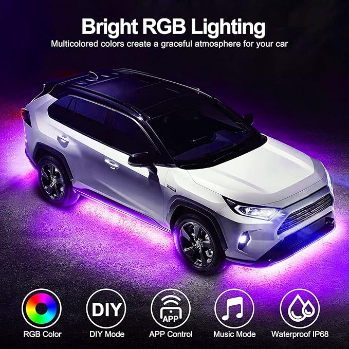 Underglow Kit for Car, Car Led Underglow Lights for Trucks with App and Remote Control, 16 Million RGB Colors, 29 Preset Modes, Music & DIY Mode, Under Car Led Lights Exterior for SUVs, Trucks, DV 12V