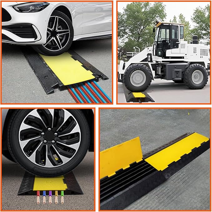 5 Channel 2 Pack Cable Protector Ramp Traffic Wire and Hose Ramp Cord Cover Heavy Duty Channels 18,000 lbs Load Capacity Cable Wire Ramp Speed Bump Driveway Cable Ramp Protective Cover