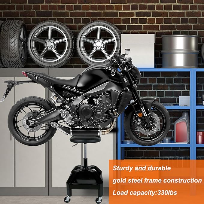 Garage Shop Rolling Seat, Heavy Duty Adjustable Rolling Mechanic Stool with Lockable 360° Wheels, 350 Lbs Capacity, Work Stool with Tool Tray for Garage & Workshop