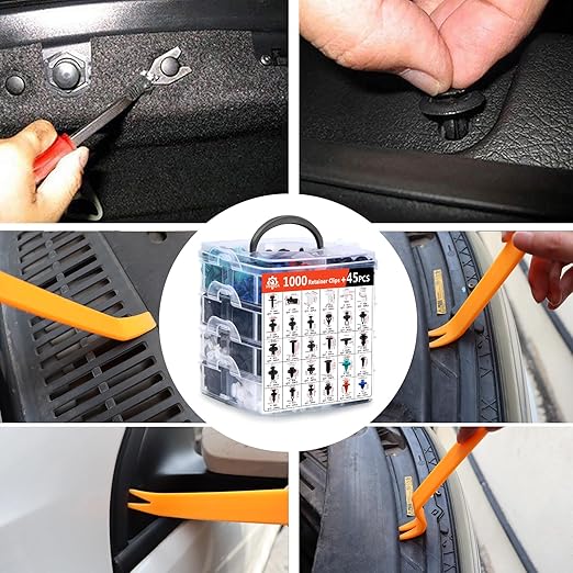 Ford GM Toyota Honda Chrysler Nissan Car Push Retainer Clips 1045pcs with 30 Popular Push Pins for Auto Parts Sizes - Includes 10 Cable Ties and Red Fastener Remover