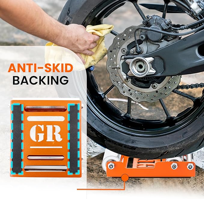 Grand Pitstop Motorcycle Wheel Cleaning Stand - Paddock Stand Replacement - Wheel Roller Stand for tire Cleaning & Chain Lubrication - GRoller Medium (Bikes < 485 lb & Tyre Width <180 mm)
