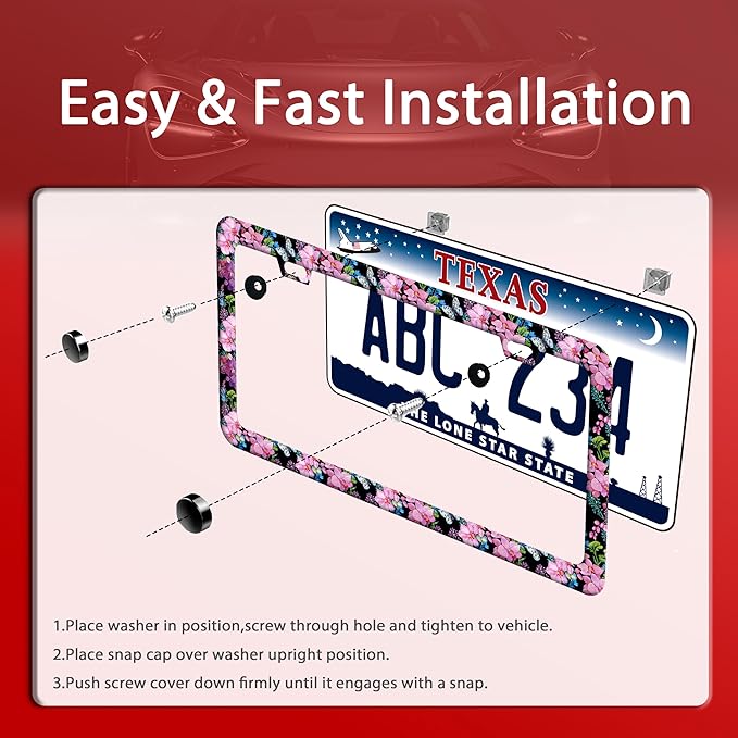 Cherry Blossom Butterfly License Plate Frame Funny License Plate Frames Stainless Steel Accessories Cars Decor with 2 Holes and Screws Fits Standard Us Ca Vehicles License Plate Holder 12.2 X 6 Inch