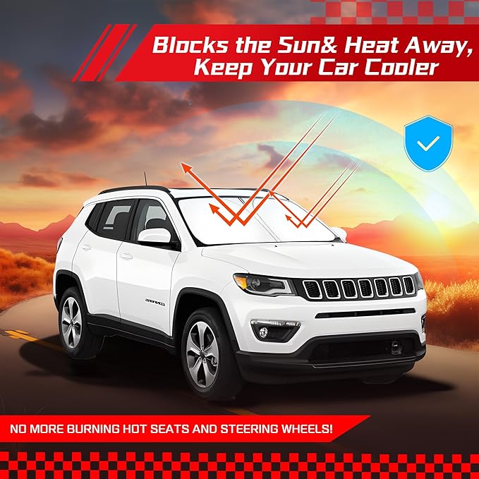 ARISMOTOR Windshield Sun Shade for Jeep Compass 2017-2024, Custom Fit Foldable Front Window Sunshade Sun Visor Protector, Block UV Rays Keep Your Car Cooler