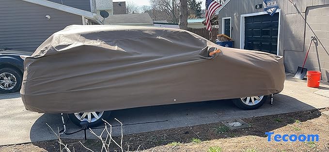 Tecoom Thick Shell Super Breathable-Waterproof Windproof Snow Sun Rain UV Protective Outdoor All Weather SUV Car Cover Fit 191-205 inches SUV