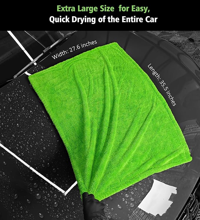 28" x 36" Car Drying Towel Extra Large, 1400 GSM Double Sided High Absorbent Car Wash Drying Towels, No Scratches or Streaks, Quick Dry Microfiber Towels for Cars Truck SUV, Green